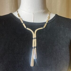 RLM Studio Hammered Silver Tone Modernist Drop Necklace Statement Sculptural